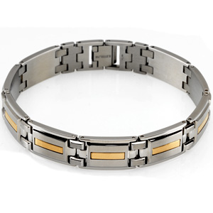 Gents Two Tone Stainless Steel 14K Yellow Bracelet