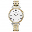 Bulova 38Mm Round White Roman Numeral Dial Watch, Link Bracelet, Stainless/Gold Tone