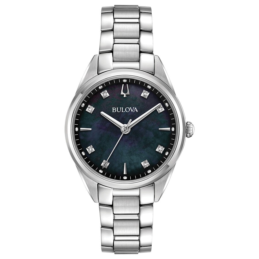 Bulova Lds Round Black Mother Of Pearl Dial Watch, Link Bracelet, Stainless