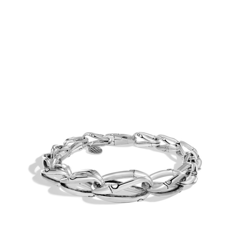 Bamboo 17MM Graduated Link Bracelet in Silver