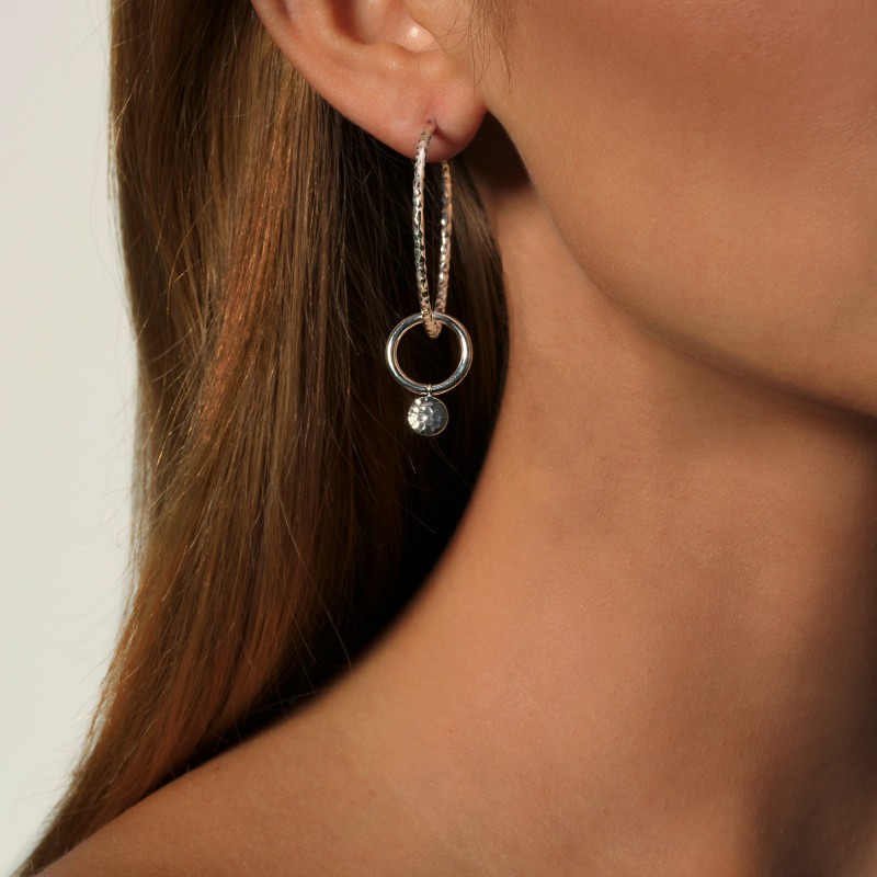 Dot Drop Earring in Hammered Silver