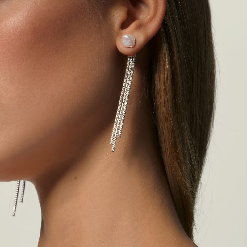Classic Chain Drop Earring in Silver with Gemstone