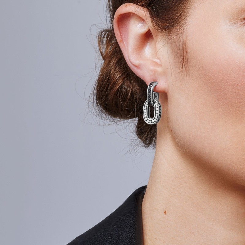 Dot Drop Earring in Silver with Gemstone