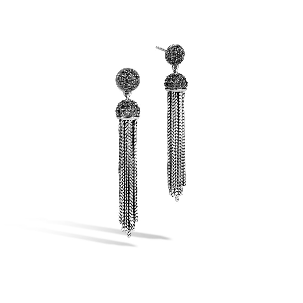 Classic Chain Tassel Earring in Silver with Gemstone