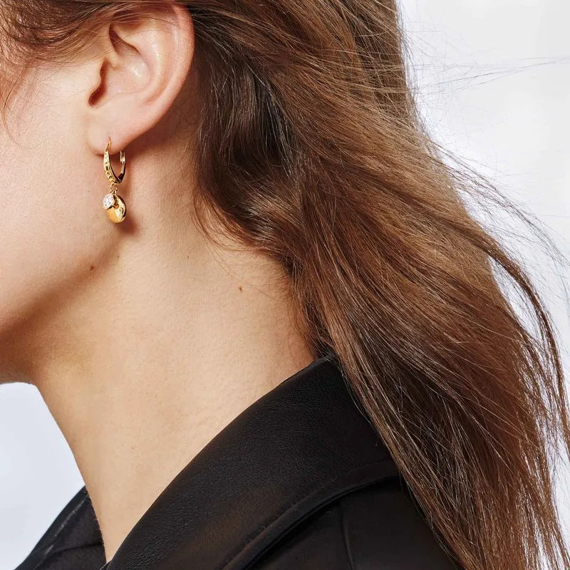 Dot Drop Earring in Hammered 18K Gold with Diamonds