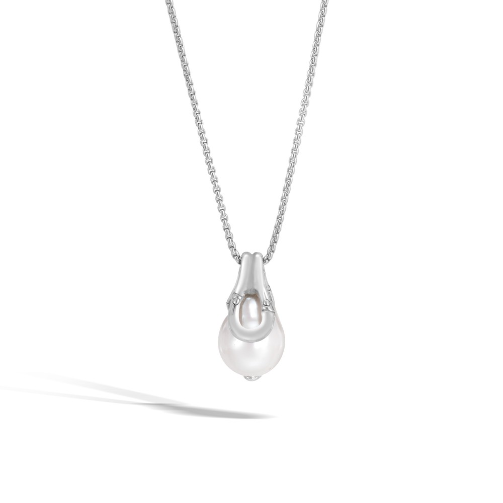 Bamboo Pendant Necklace in Silver with 11MM Pearl