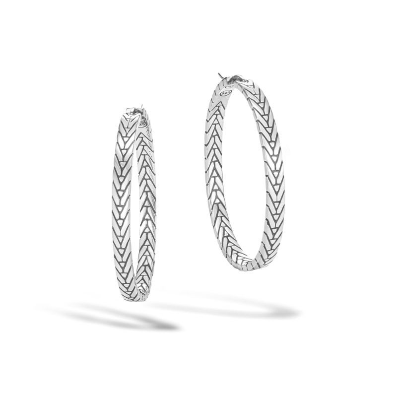 Modern Chain Medium Hoop Earring in Silver