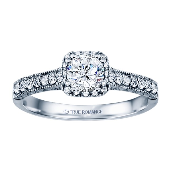 Rm1457 -14k White Round Cut Cushion Halo Diamond Vintage Engagement Ring
