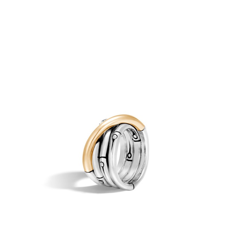 Bamboo 14MM Band Ring in Silver and 18K Gold