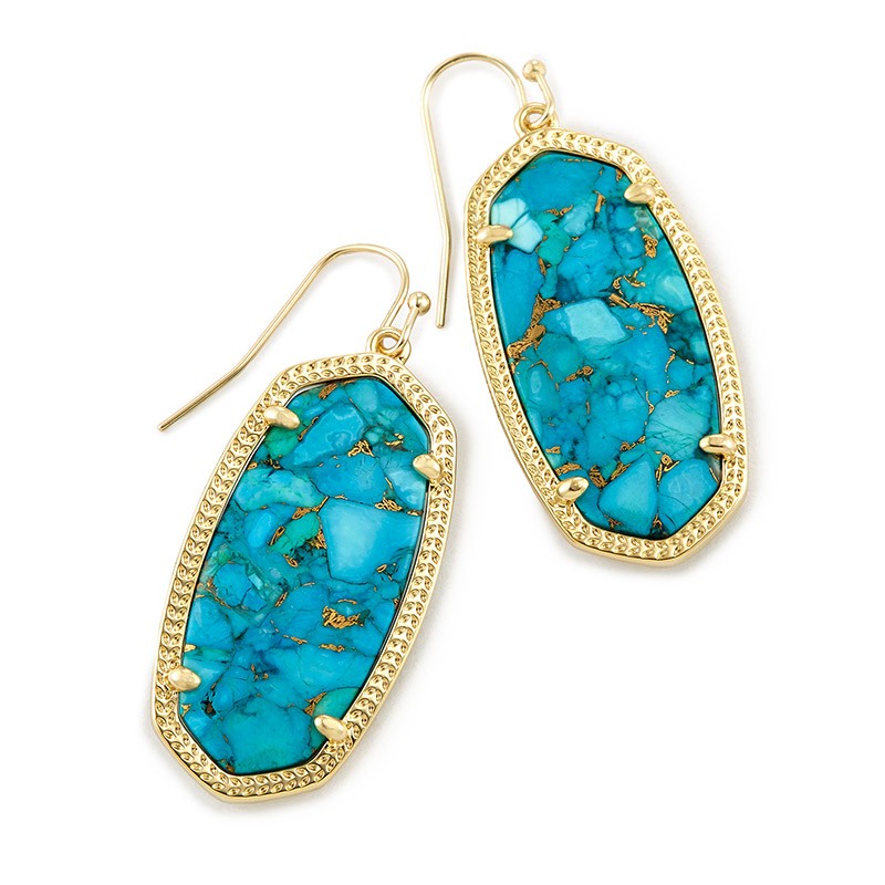 Elle Bronze Veined Turquoise Gold Tone Earrings