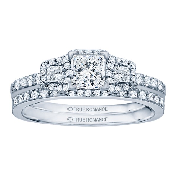 Rm1315-14k White Gold Princess Cut Halo Diamond Engagement Ring