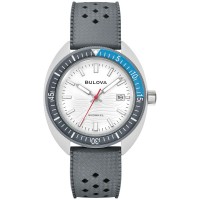 BULOVA SNORKEL WHITE DIAL WATCH GREY/BLUE BEZEL GREY STRAP STAINLESS BUCKLE