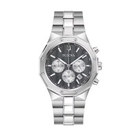 BULOVA GTS PRESTIGE CLASSIC CHRONOGRAPH GREY STRIPED DIAL LINK BRACELET STAINLESS