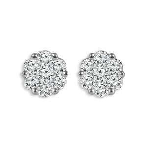 IDEAL ESSENTIALS 1.00CTW DIAMOND FLOWER STUD EARRINGS CONTAINING: 14 ROUND HEARTS & ARROWS IDEAL CUT  DIAMONDS G VS-SI 14KW