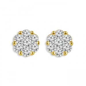 IDEAL ESSENTIALS 1.00CTW DIAMOND FLOWER STUD EARRINGS CONTAINING: 14 ROUND HEARTS & ARROWS IDEAL CUT DIAMONDS G VS-SI 14KY