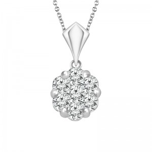 IDEAL ESSENTIALS 1.00CTW DIAMOND FLOWER PENDANT/CHAIN CONTAINING: 7 ROUND HEARTS & ARROWS IDEAL CUT DIAMONDS G VS-SI 14KW CHAIN INCLUDED