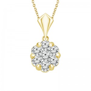 IDEAL ESSENTIALS 1.00CTW DIAMOND FLOWER PENDANT/CHAIN CONTAINING:  7 ROUND HEARTS & ARROWS IDEAL CUT DIAMONDS G VS-SI 14KY CHAIN INCLUDED