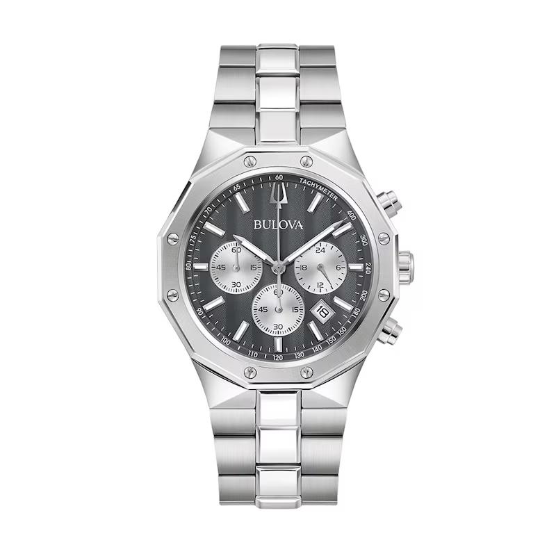 BULOVA GTS PRESTIGE CLASSIC CHRONOGRAPH GREY STRIPED DIAL LINK BRACELET STAINLESS