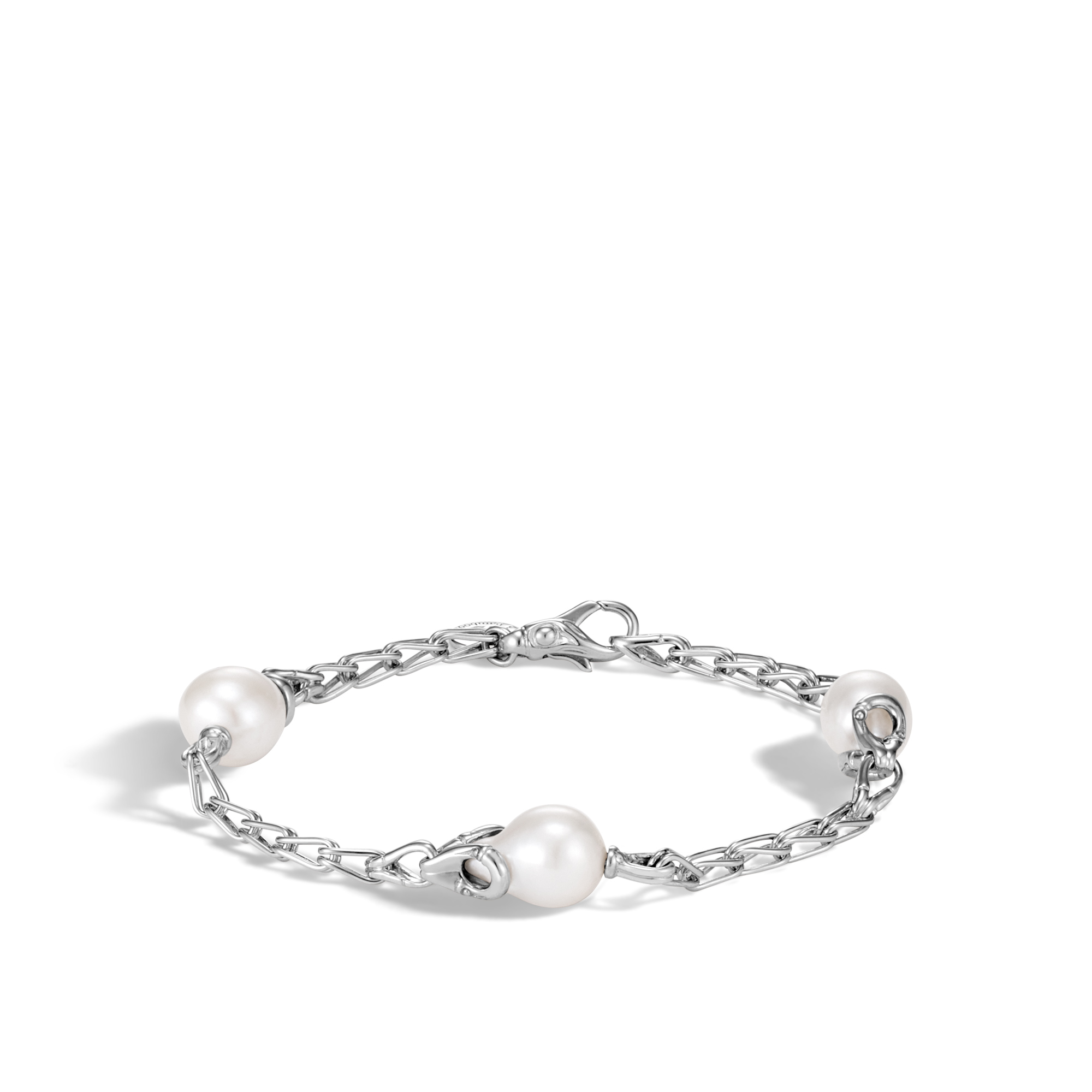 Bamboo Station Bracelet in Silver with 9MM Pearl