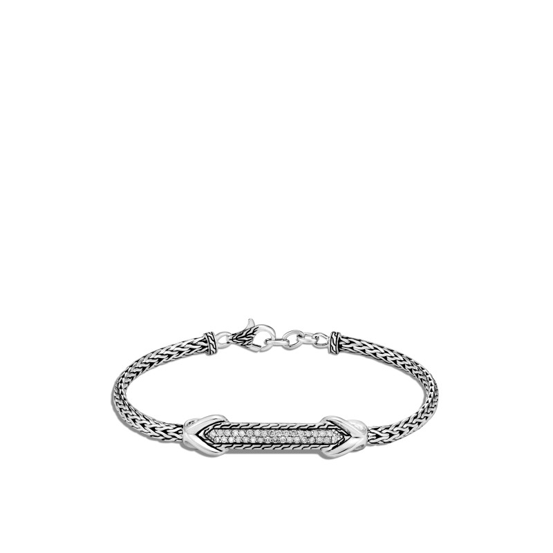 Asli Classic Chain Link Silver 3.5Mm Silver Diamond Pave Id Bracelet, .30Ctw, Size M