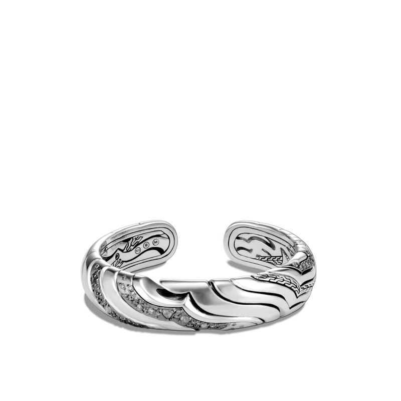 Lahar Silver White & Grey Diamond 15Mm Medium Kick Cuff Bracelet, 1.06Ctw, Size M