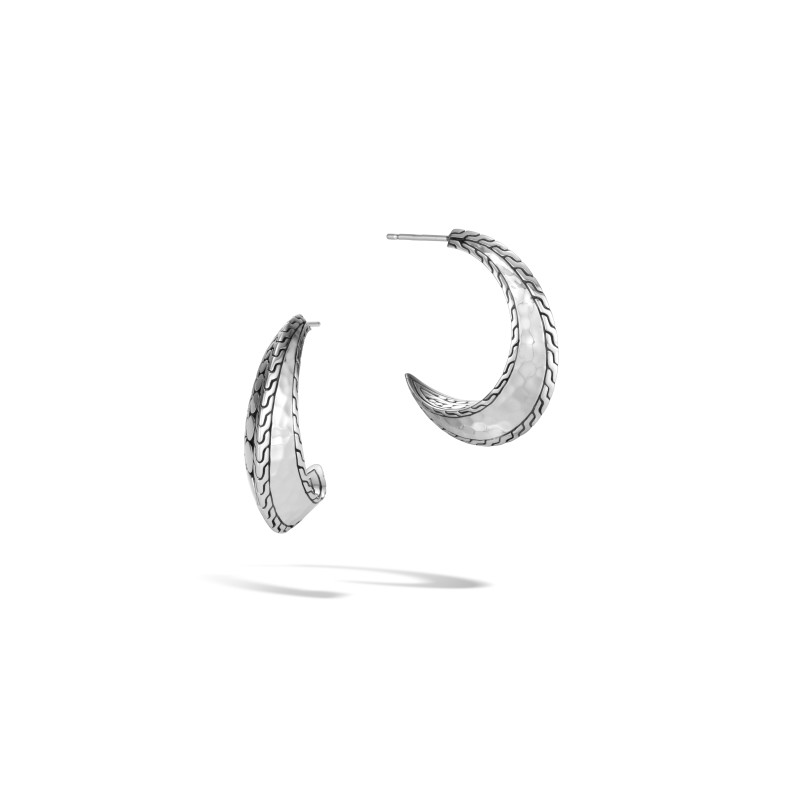 Dot Hammered Silver Small J-Hoop Earrings (31Mm)