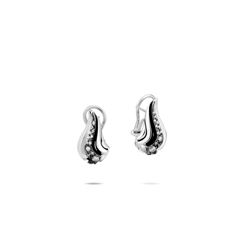 Lahar Silver White & Grey Diamonds Pave J-Hoop 22.5Mm Earrings, .71Ctw