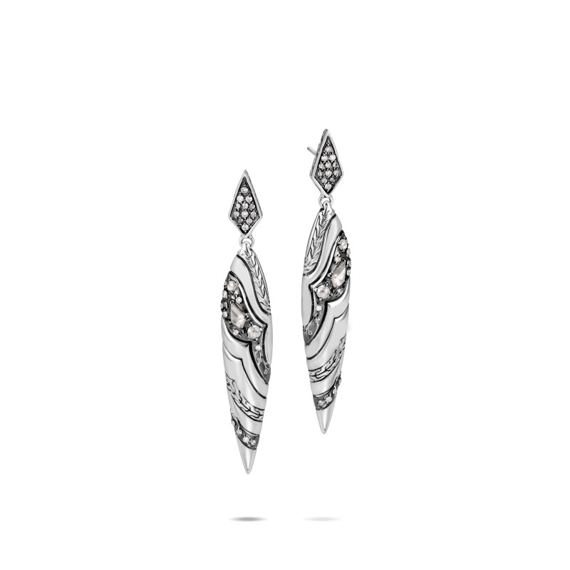 Lahar Grey Diamonds, .82Ctw,  And White Diamonds, .12Ctw, Pave Marquise Drop Earrings, .94Ctw, Silver