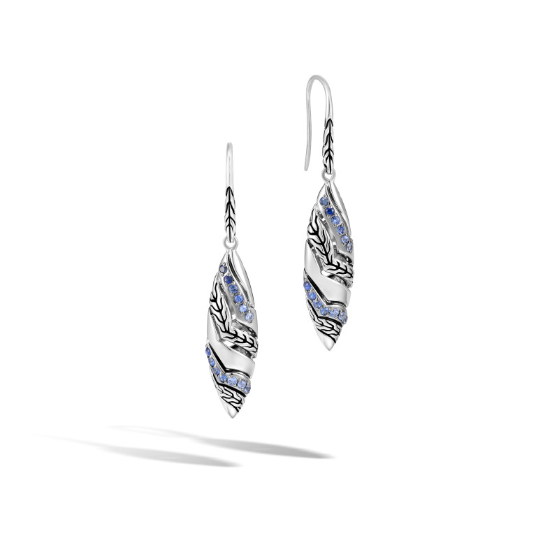 Lahar Marquise Drop Blue Sapphire Silver French Wire Earrings