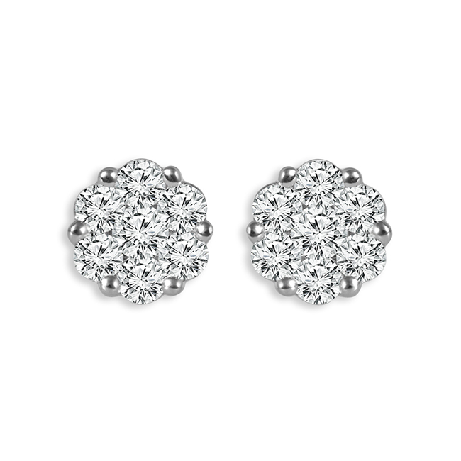 IDEAL ESSENTIALS 1/2CTW DIAMOND FLOWER STUD EARRINGS CONTAINING: 14 ROUND HEARTS & ARROWS IDEAL CUT DIAMONDS G VS-SI 14KW