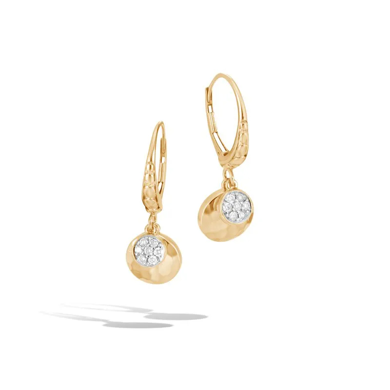 Dot Drop Earring in Hammered 18K Gold with Diamonds