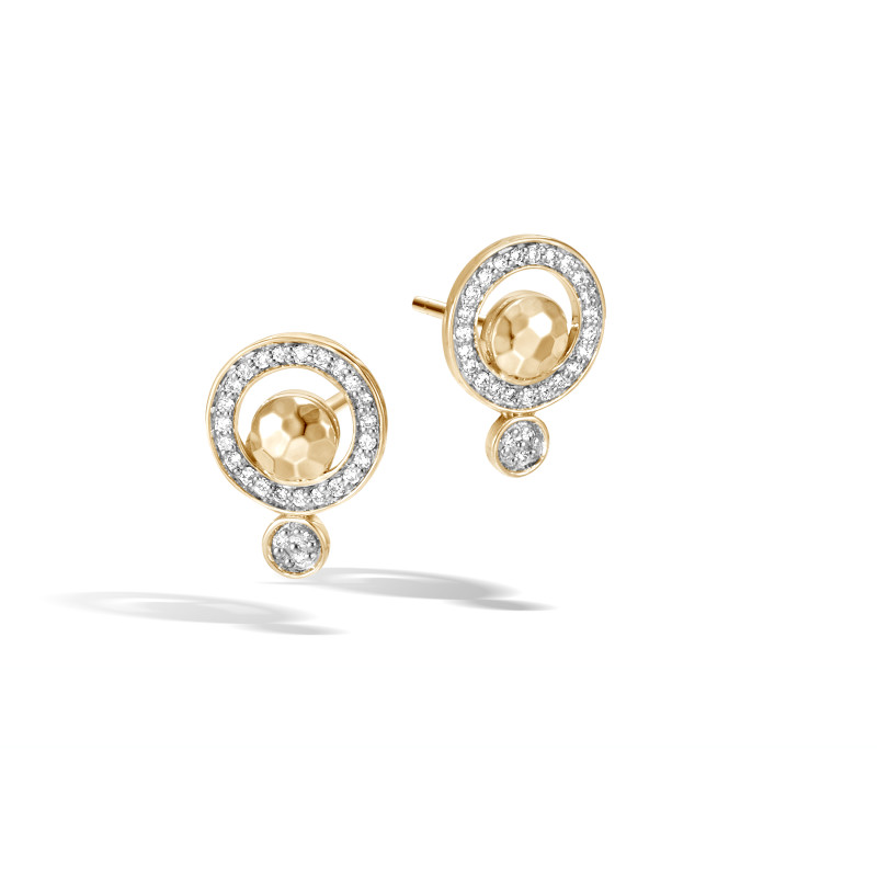 Dot Stud Earring in Hammered 18K Gold with Diamonds