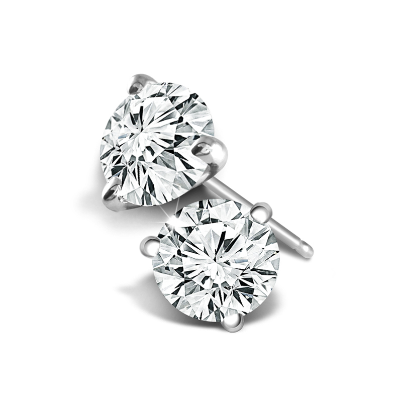 IDEAL ESSENTIALS .75CTW DIAMOND SOLITAIRE 3-PRONG STUD EARRINGS CONTAINING: 2 ROUND HEARTS & ARROWS IDEAL CUT DIAMONDS G VS-SI 14KW