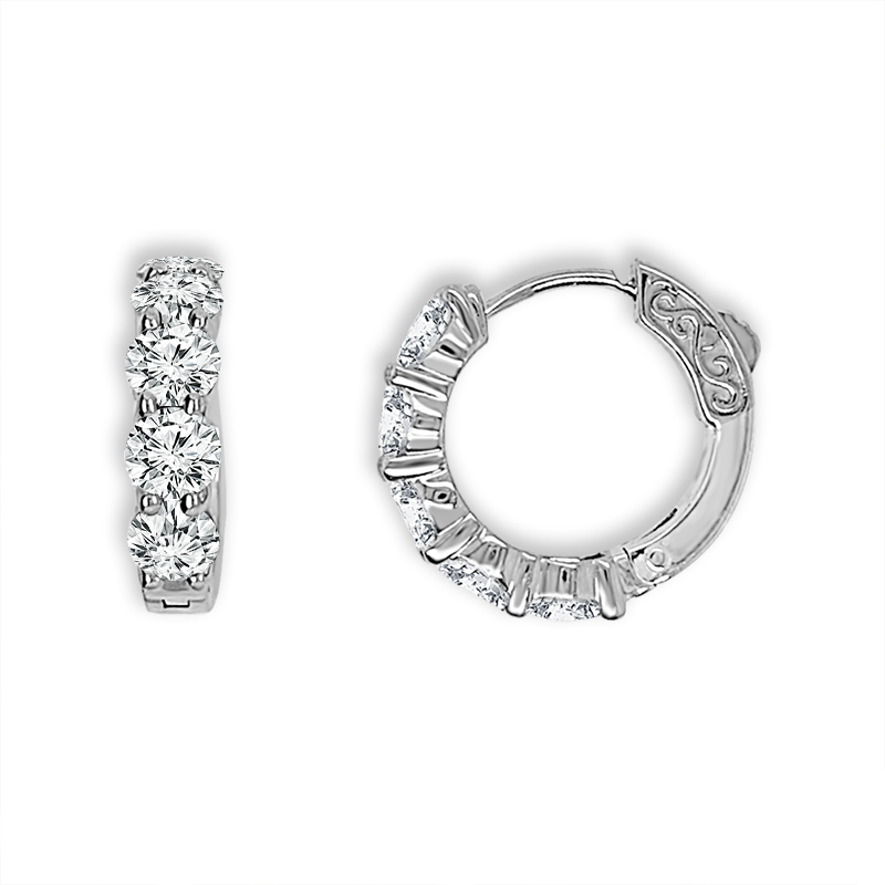 IDEAL ESSENTIALS 1.00CTW HUGGIE HOOP EARRINGS CONTAINING: 10 ROUND HEARTS & ARROWS IDEAL CUT DIAMONDS G VS-SI 14KW