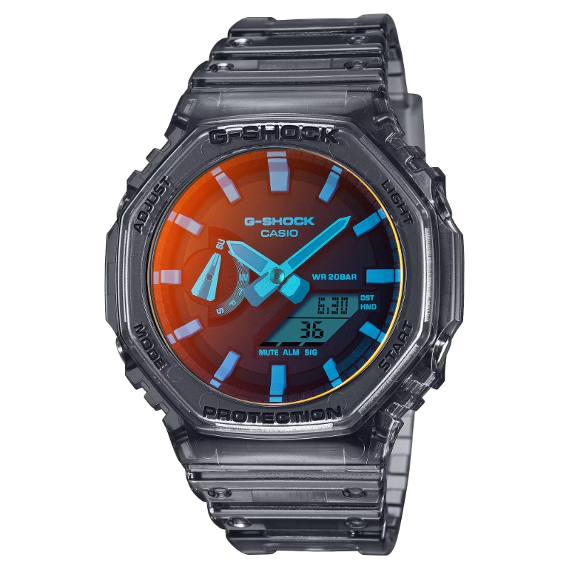 CASIO G-SHOCK ANALOGUE/DIGITAL GREY/RED RESIN STRAP WATCH