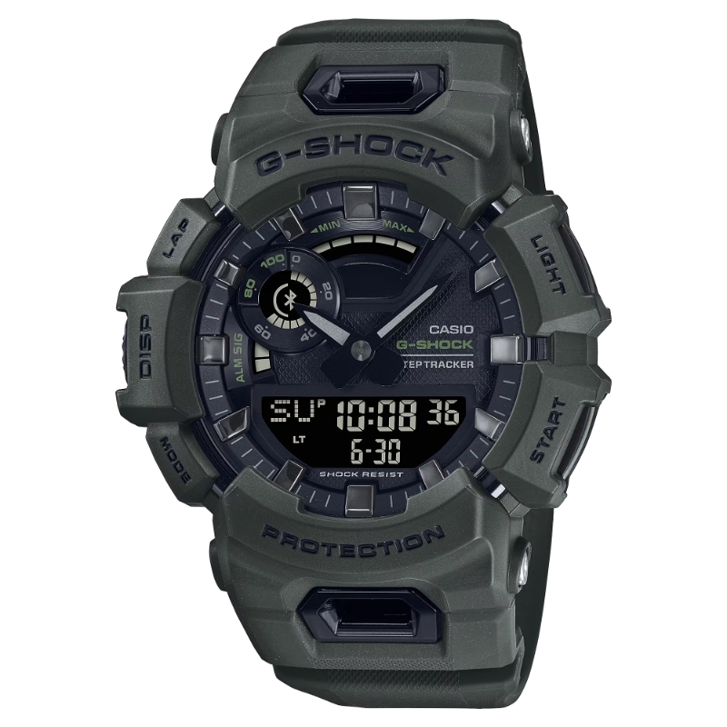 CASIO G-SHOCK ANALOGUE/DIGITAL BLUE DIAL; GREEN RESIN WATCH