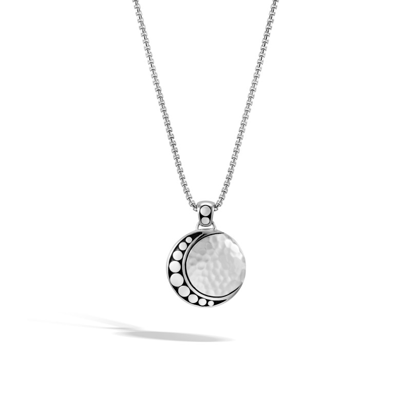 Dot Moon Phase Pendant Necklace in Hammered Silver