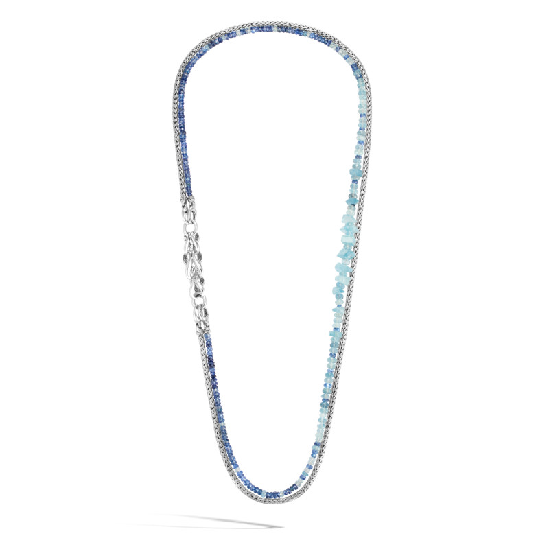 Asli Classic Chain Link Double Row Necklace in Silver, Gemstone