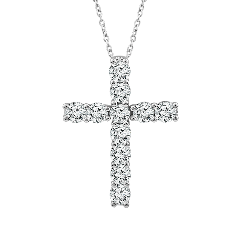 IDEAL ESSENTIALS 1.50CTW DIAMOND CROSS PENDANT/CHAIN CONTAINING: 11 ROUND HEARTS & ARROWS IDEAL CUT DIAMONDS G VS-SI 14KW CHAIN INCLUDED