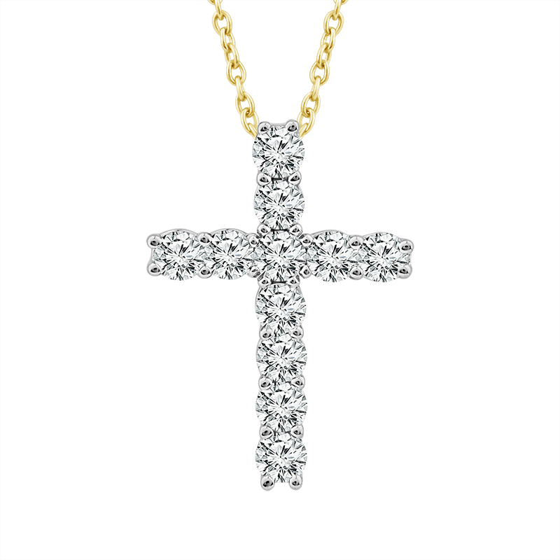 IDEAL ESSENTIALS 1/2CTW DIAMOND CROSS PENDANT/CHAIN CONTAINING: 11 ROUND HEARTS & ARROWS IDEAL CUT DIAMONDS G VS-SI 14KW CHAIN INCLUDED