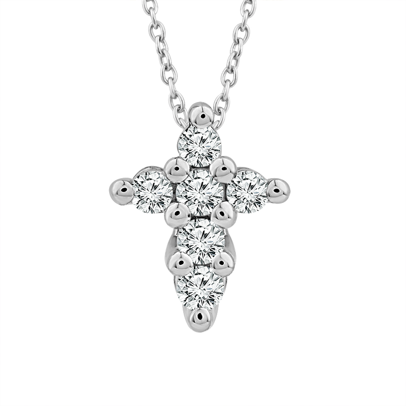 IDEAL ESSENTIALS 1/10CTW DIAMOND CROSS PENDANT/CHAIN CONTAINING: 6 ROUND HEARTS & ARROWS IDEAL CUT DIAMONDS G VS-SI 14KW CHAIN INCLUDED