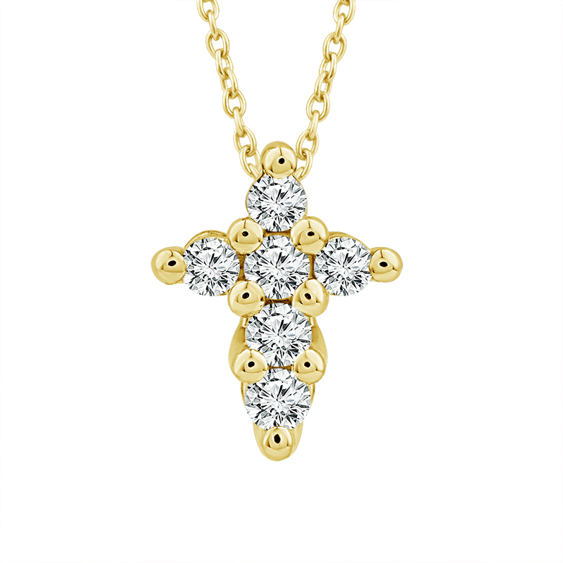 IDEAL ESSENTIALS 1/10CTW DIAMOND CROSS PENDANT/CHAIN CONTAINING: 6 ROUND HEARTS & ARROWS IDEAL CUT DIAMONDS G VS-SI 14KY CHAIN INCLUDED