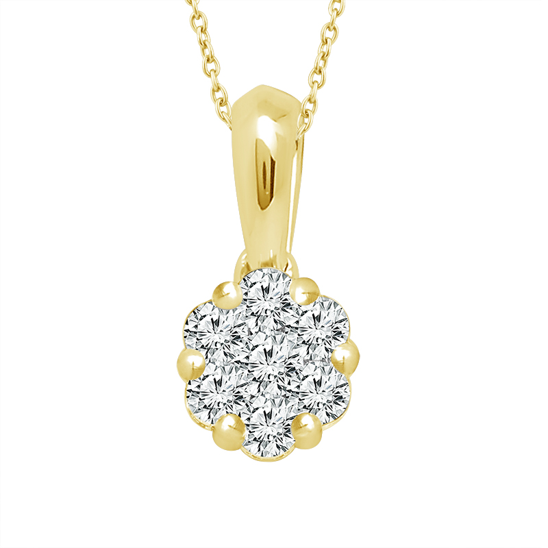 IDEAL ESSENTIALS 1/2CTW FLOWER PENDANT/CHAIN CONTAINING: 7 ROUND HEARTS & ARROWS IDEAL CUT DIAMONDS G VS-SI 14KY CHAIN INCLUDED