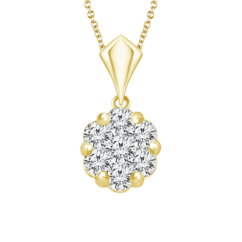 IDEAL ESSENTIALS 1.00CTW DIAMOND FLOWER PENDANT/CHAIN CONTAINING:  7 ROUND HEARTS & ARROWS IDEAL CUT DIAMONDS G VS-SI 14KY CHAIN INCLUDED