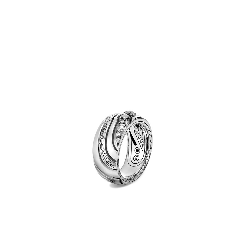 Lahar Silver White & Grey Diamond Pave 10Mm Band Ring, .38Ctw, Size 7