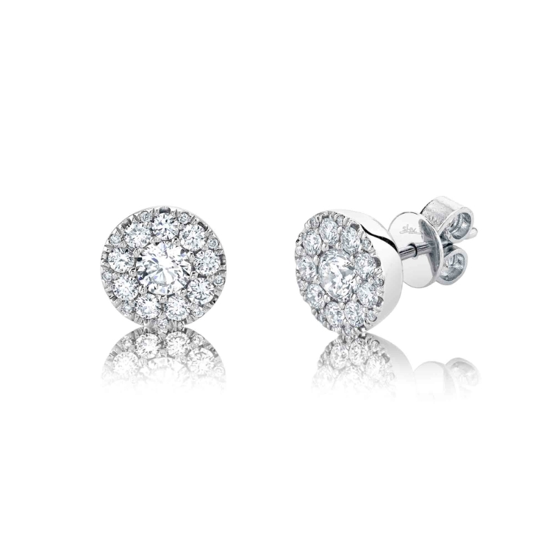 .50CTW LDS RD CLUSTER EARRINGS CONTAINING 38 ROUND DIAMONDS 14KW