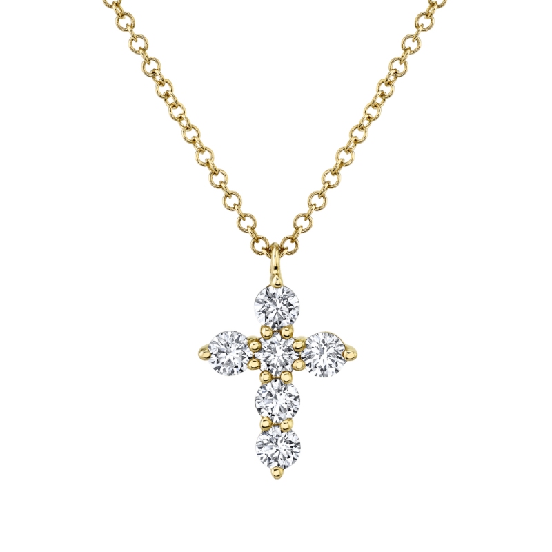 .50CTW 6 ROUND DIAMOND CROSS PENDANT/CHAIN 14KY CHAIN INCLUDED