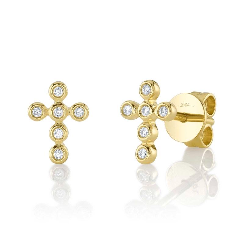 .07CTW DIAMOND CROSS EARRINGS CONTAINING: 12 ROUND BEZEL-SET DIAMONDS 14KY