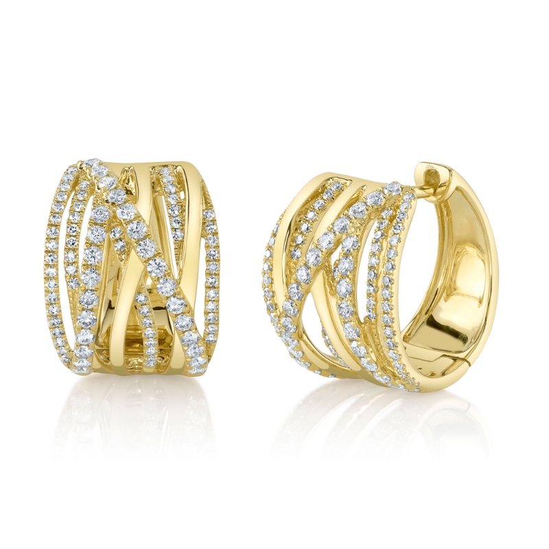 .83CTW DIAMOND 9-ROW ROUND HUGGIE HOOP EARRINGS CONTAINING: 160 ROUND DIAMONDS; 14KY