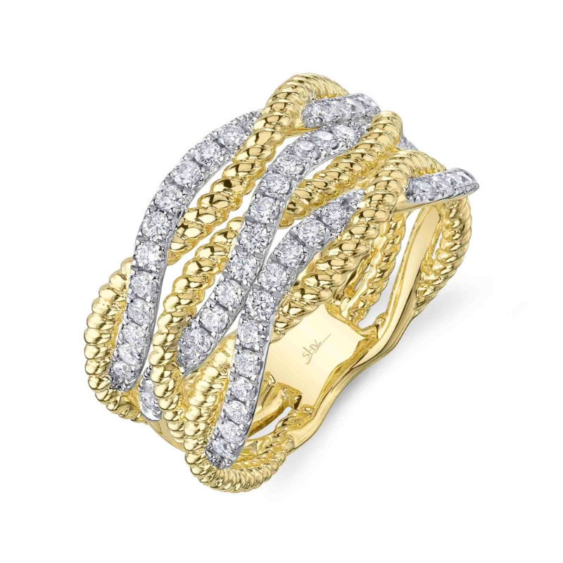 .62CTW LDS MULTI-CROSSOVER "WOVEN" 47 ROUND DIAMOND BAND RING 14KYW